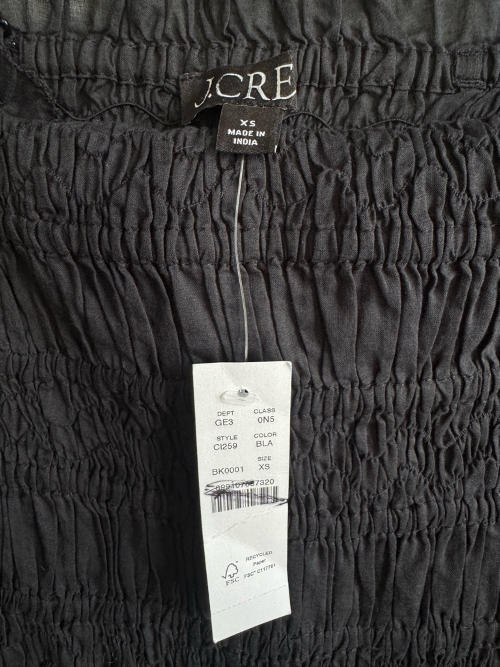 J. Crew Smocked Maxi Dress in Organic Cotton Voile Size XS Black - Picture 6 of 6